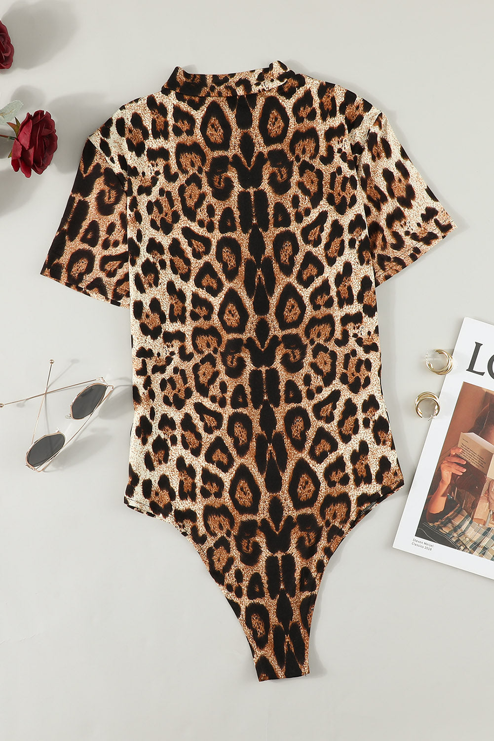 Leopard Print Gold O-Ring Zipper Bodysuit Bodysuits JT's Designer Fashion