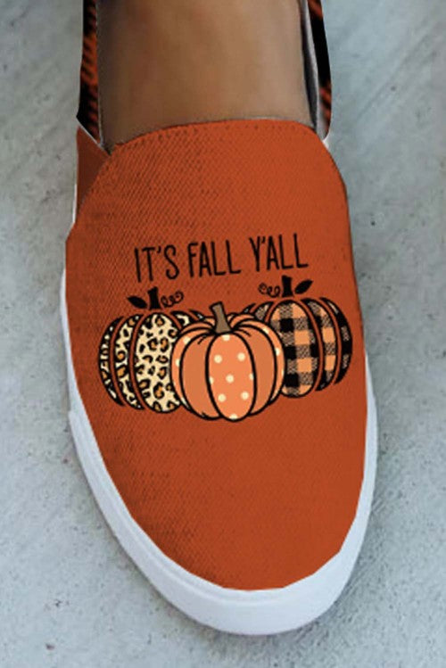 Orange Halloween Letter Pumpkin Plaid Print Slip-on Sneakers Women's Shoes JT's Designer Fashion