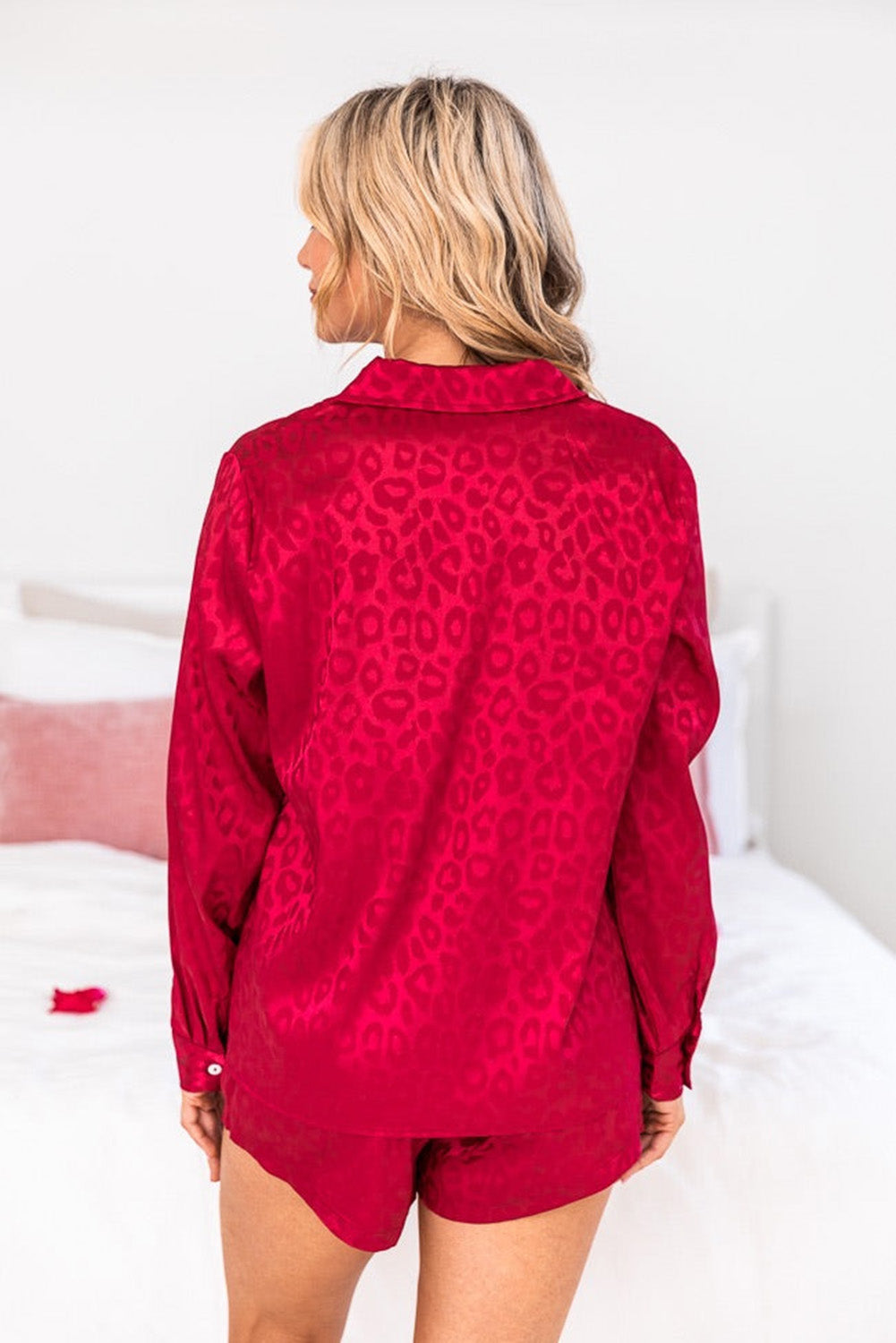 Red Leopard Print Long Sleeve Satin Plus Size Sleepwear Plus Size JT's Designer Fashion