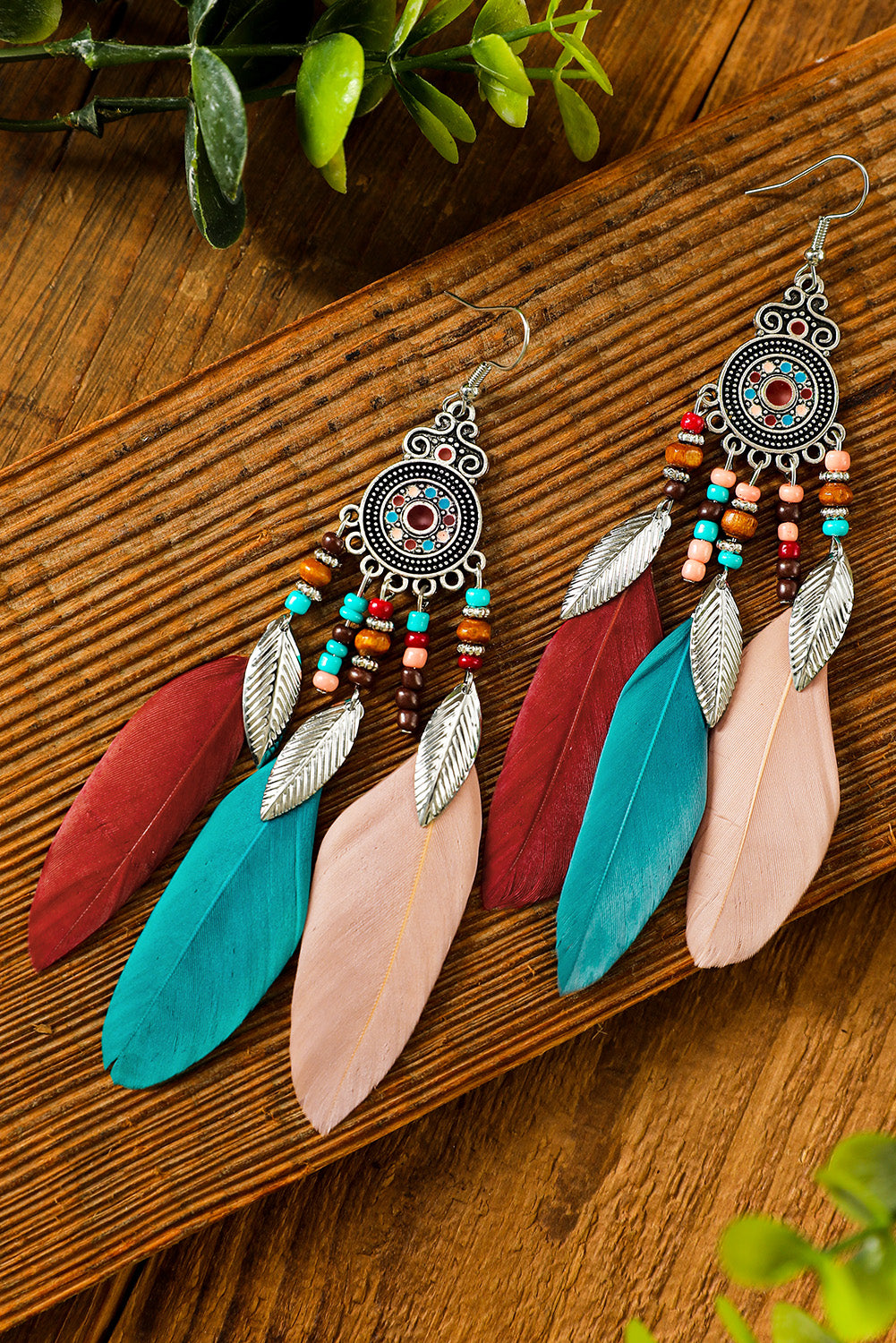 Multicolor Feather Dangle Bohemian Beading Earring Jewelry JT's Designer Fashion