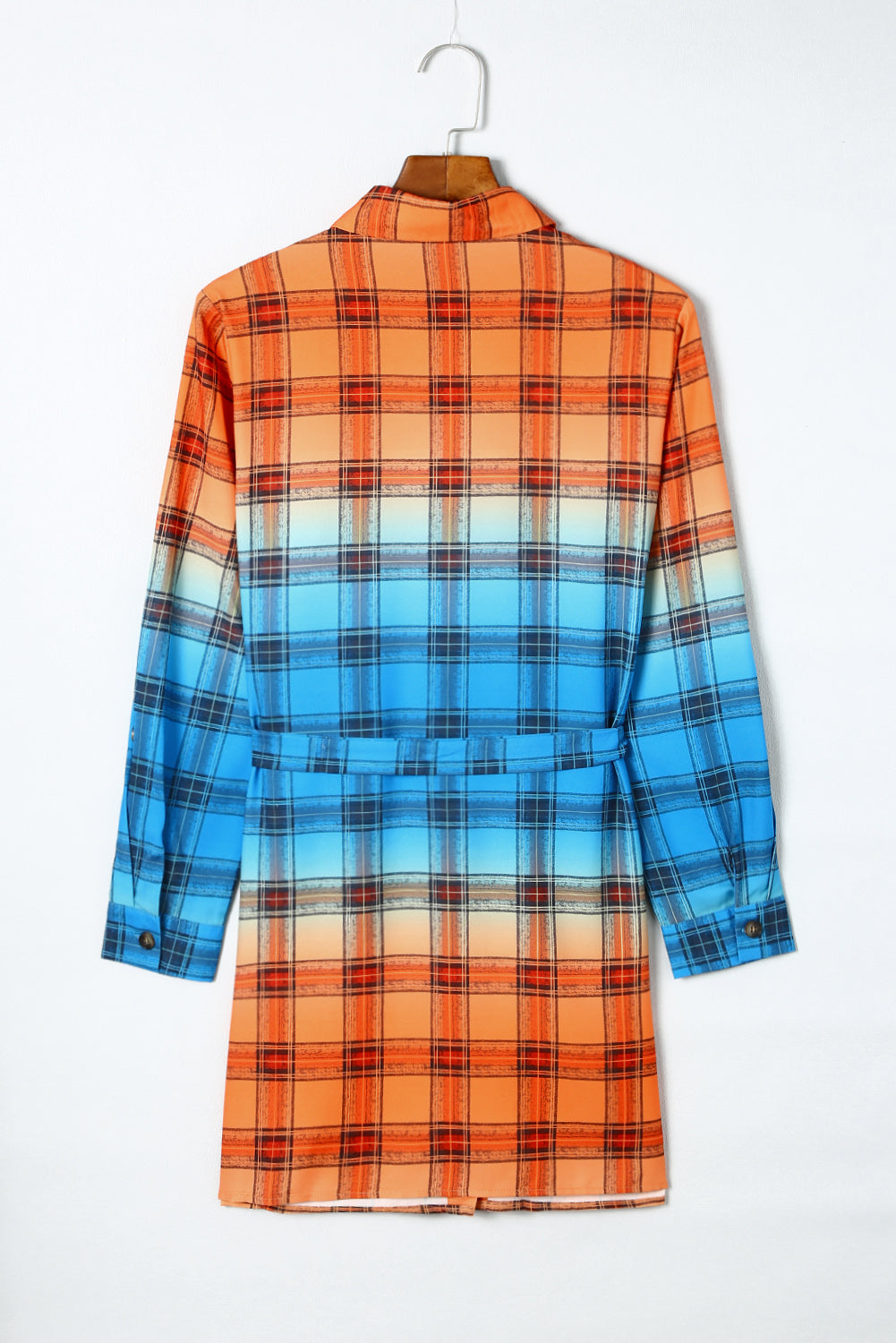 Orange Gradient Plaid Button Front Mini Shirt Dress Mini Dresses JT's Designer Fashion