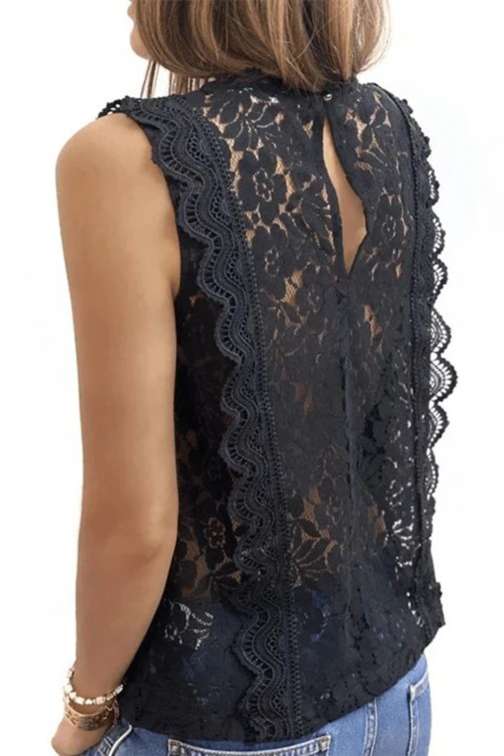 Black Lace V Neck Tank Top Tank Tops JT's Designer Fashion