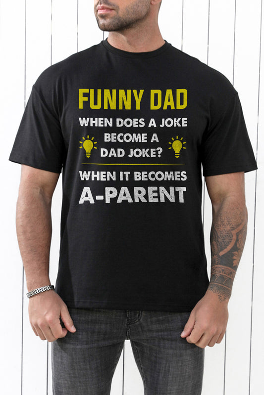 Black FUNNY DAD Letter Print O-neck Men's Graphic Tee Black 62%Polyester+32%Cotton+6%Elastane Men's Tops JT's Designer Fashion