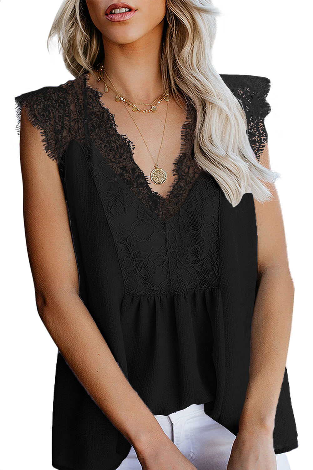 Black From A Dream Lace Tank Top with Vest Tank Tops JT's Designer Fashion