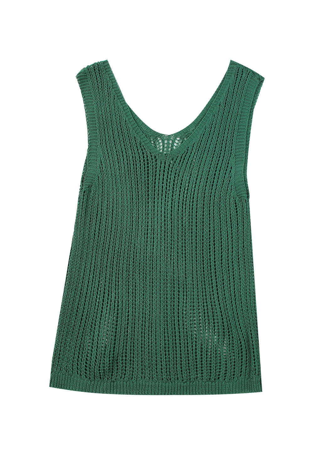 Green Hollowed Knit V Neck Tank Top Tank Tops JT's Designer Fashion