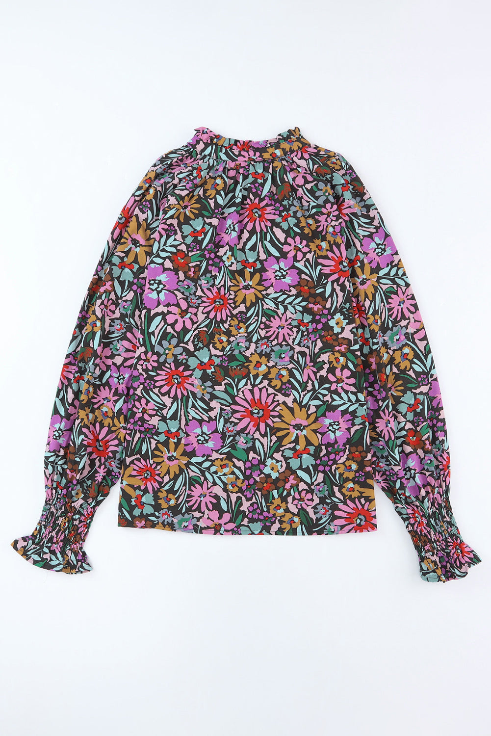 Multicolor Floral Print Ruffled Long Sleeve V-Neck Blouse Blouses & Shirts JT's Designer Fashion