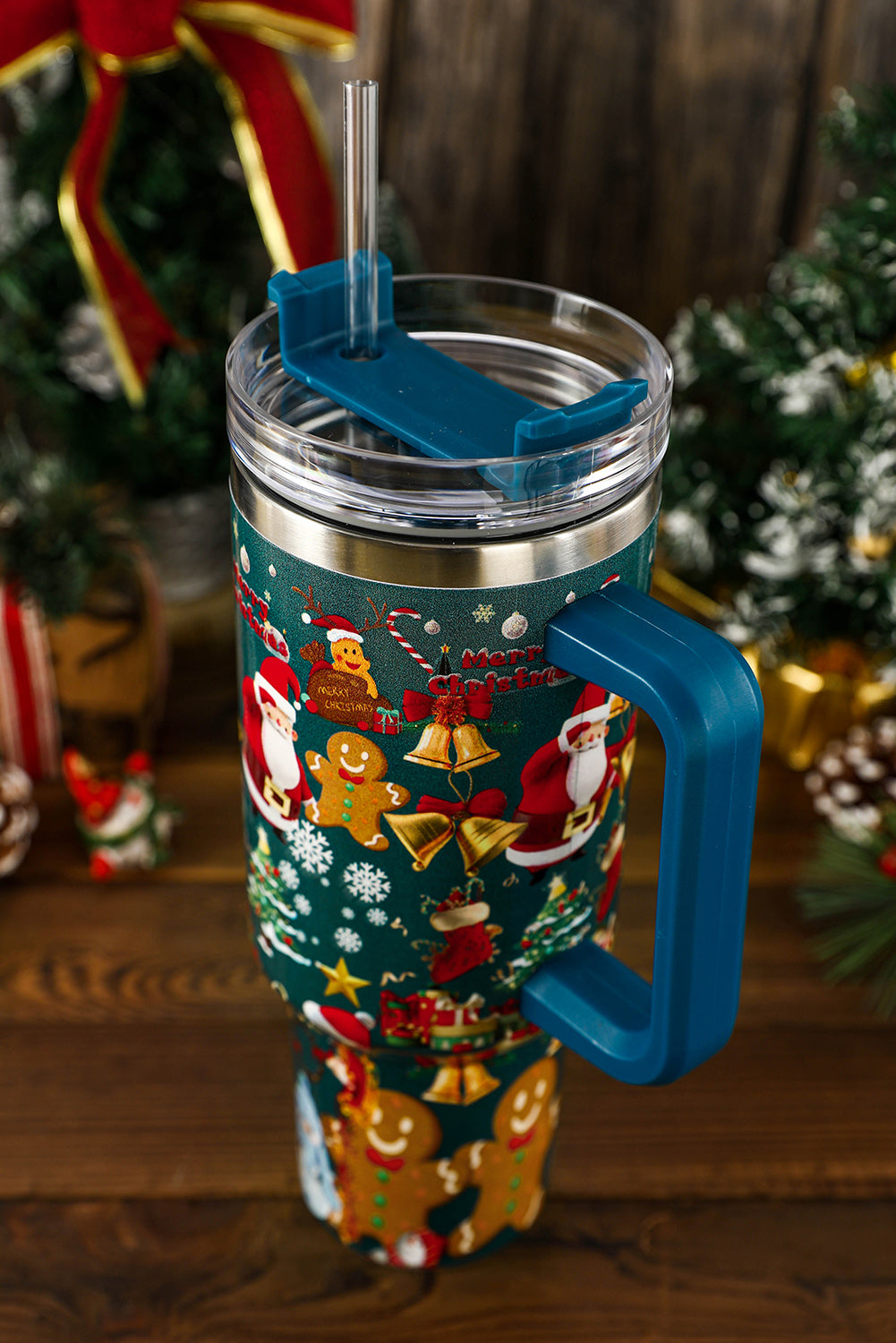 Sail Blue Christmas Pattern Print Handled Stainless Steel Tumblers Tumblers JT's Designer Fashion