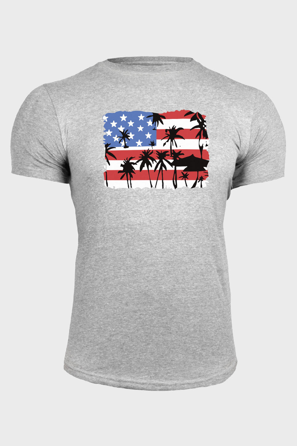 Gray American Flag Plant Graphic Print Muscle Fit Men's T Shirt Gray 62%Polyester+32%Cotton+6%Elastane Men's Tops JT's Designer Fashion