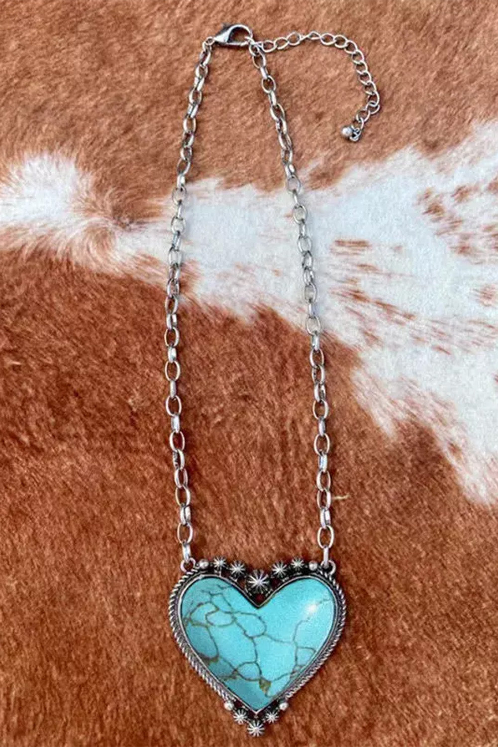 Silver Heart-Shape Turquoise Pendant Necklace Jewelry JT's Designer Fashion