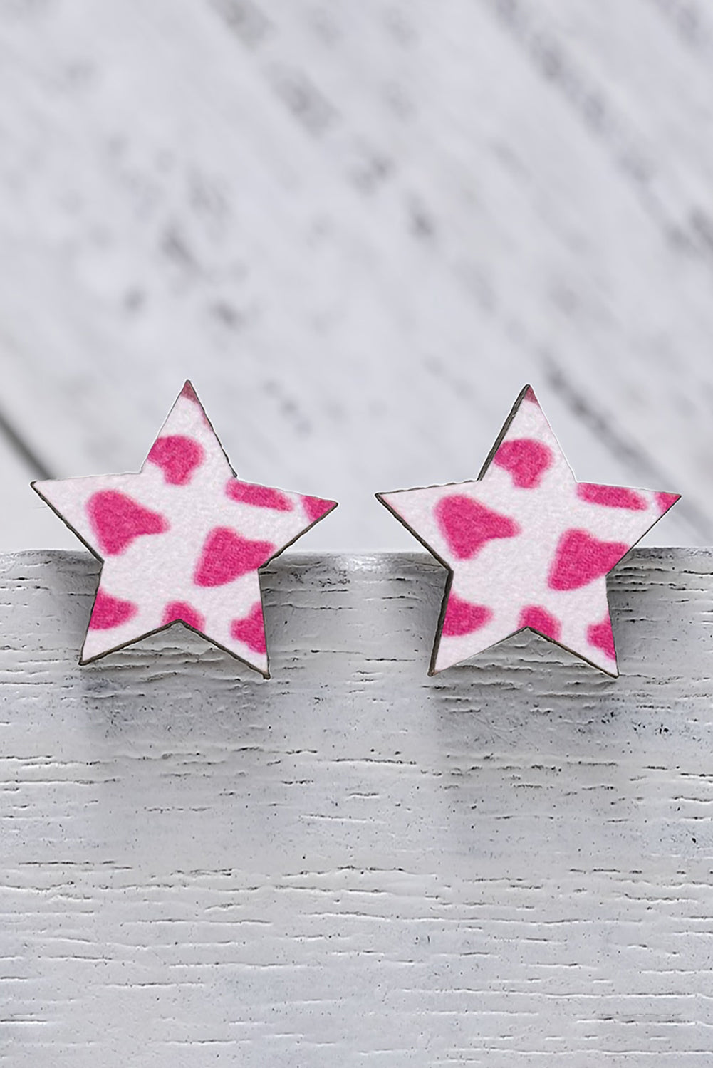 Dark Pink Cow Print Star Shape Stud Earrings Jewelry JT's Designer Fashion