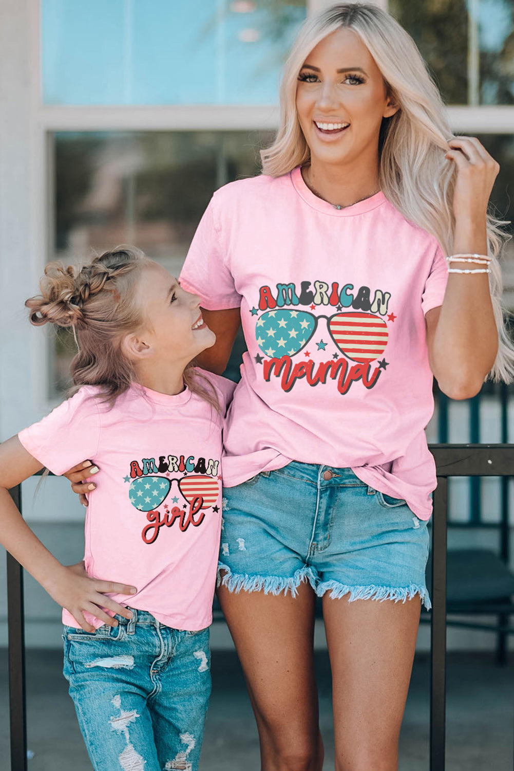 Pink American Mama Sunglass Print Short Sleeve Graphic Tee Family T-shirts JT's Designer Fashion