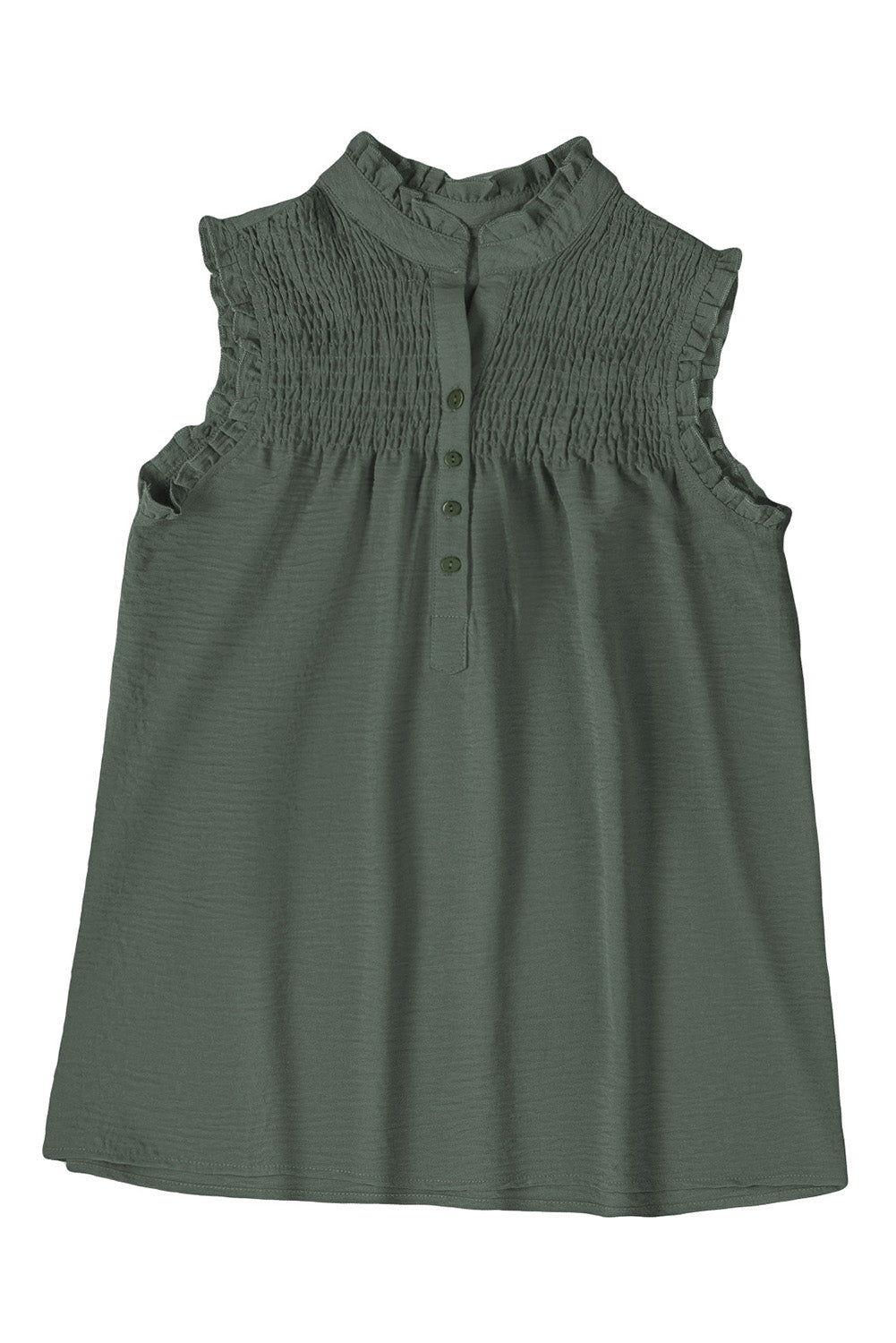 Green Frilled Tank Top with Buttons Tank Tops JT's Designer Fashion