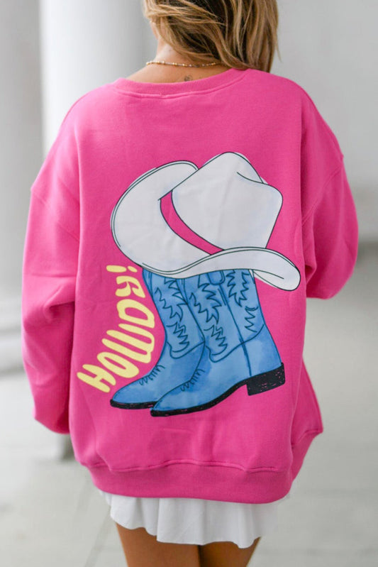 Strawberry Pink HOWDY Back Western Graphic Pullover Sweatshirt Pre Order Sweatshirts & Hoodies JT's Designer Fashion