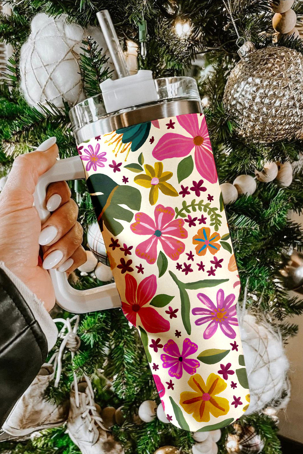 Multicolor Floral Print 304 Stainless Double Insulated Cup 40oz Tumblers JT's Designer Fashion