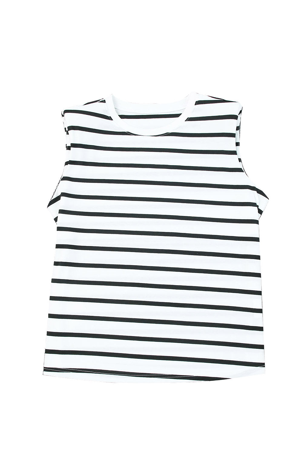 White Striped Print Shoulder Pads Boxy Tank Top Tank Tops JT's Designer Fashion