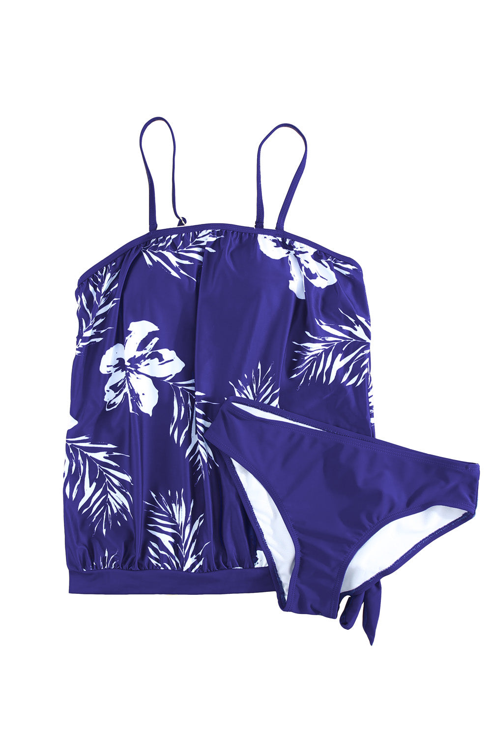 Blue Floral Pattern Strapless Tankini Set Tankinis JT's Designer Fashion