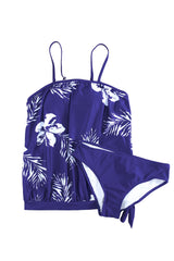 Blue Floral Pattern Strapless Tankini Set Tankinis JT's Designer Fashion