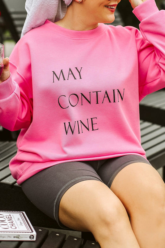 Pink May Contain Wine Crew Neck Plus Size Sweatshirt Plus Size Tops JT's Designer Fashion