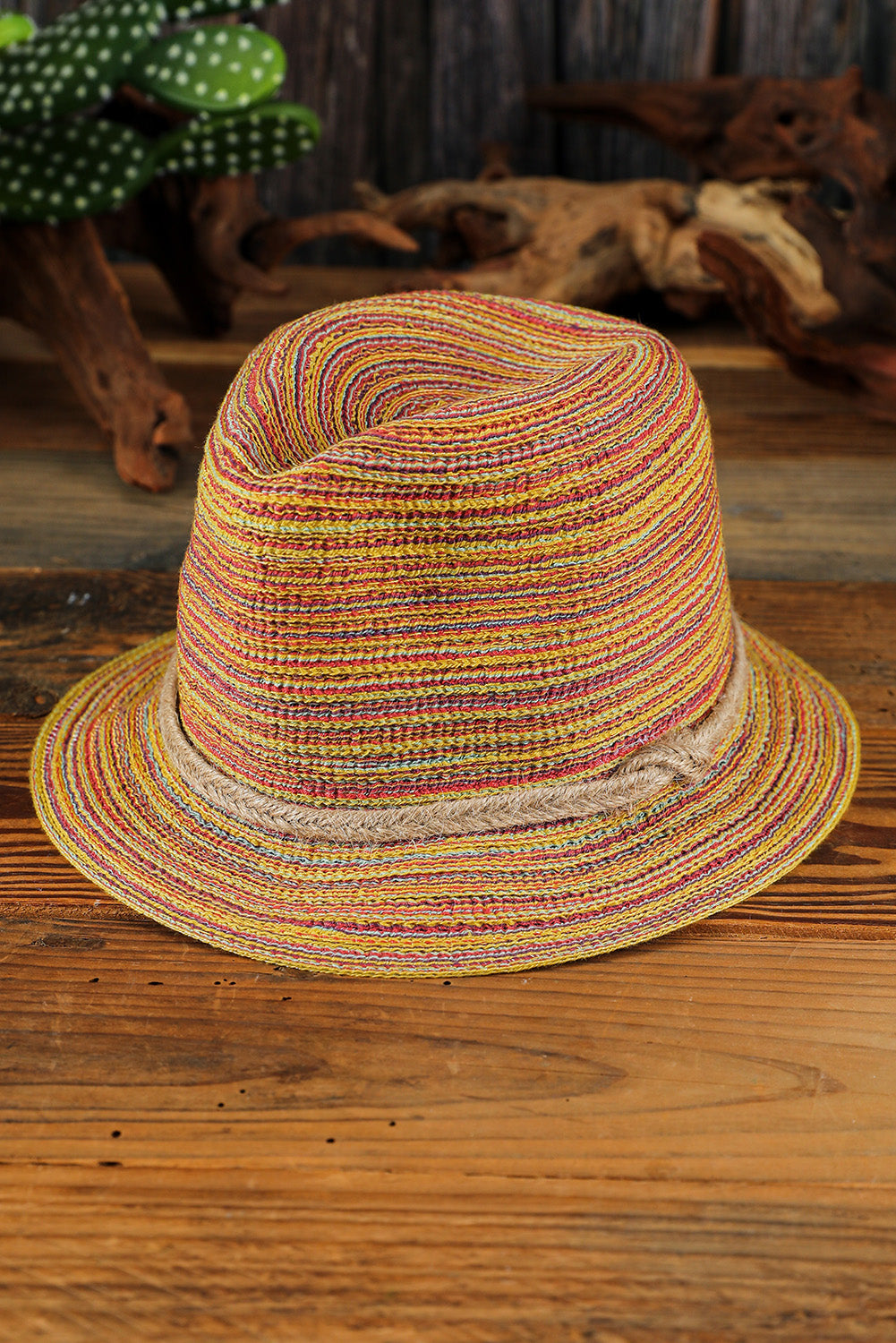 Khaki Striped Straw Boho Beach Hat Hats & Caps JT's Designer Fashion