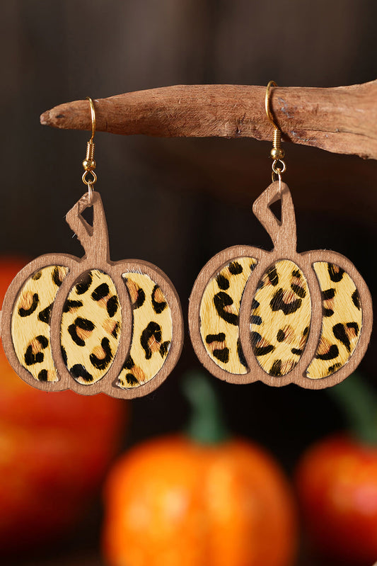 Brown Animal Print Pumpkin Shape Drop Earrings Jewelry JT's Designer Fashion