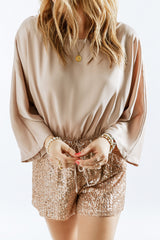 Khaki Sequin Patchwork Drawstring High Waist Romper Jumpsuits & Rompers JT's Designer Fashion