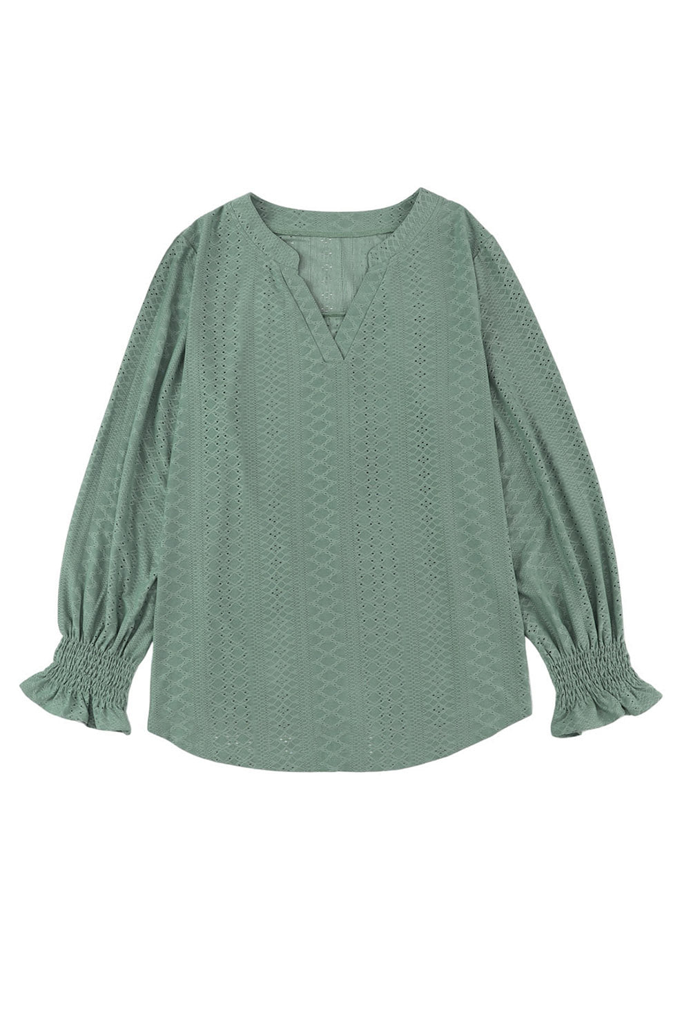 Green Eyelet Embroidered Split Neck Flounce Sleeve Curvy Top Plus Size JT's Designer Fashion