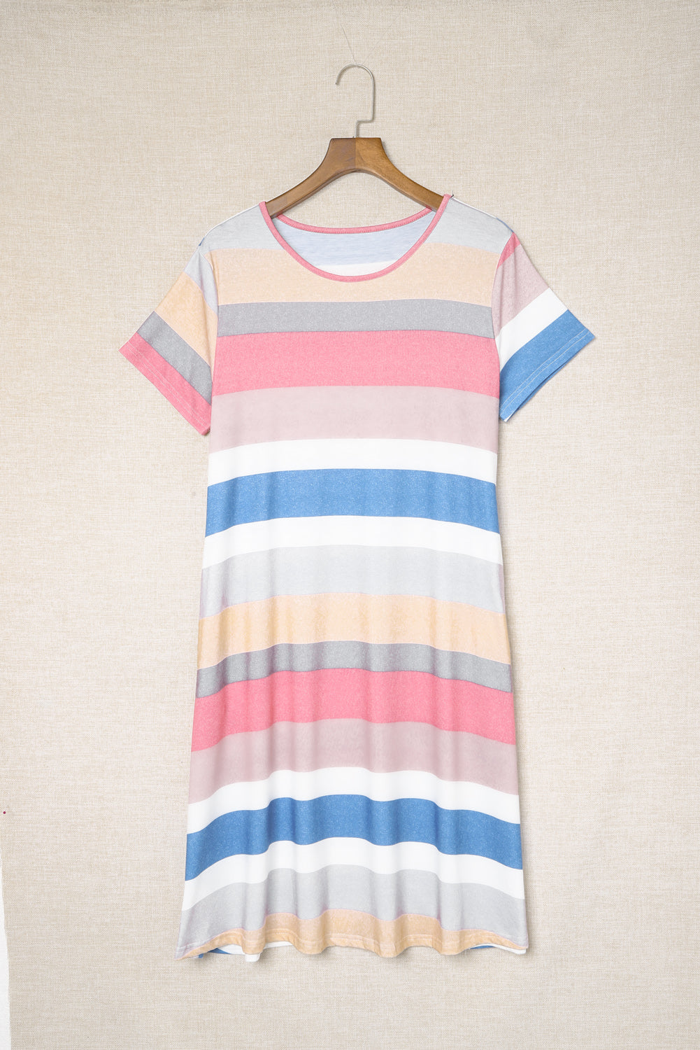 Multicolor Striped Pocket T Shirt Dress T Shirt Dresses JT's Designer Fashion