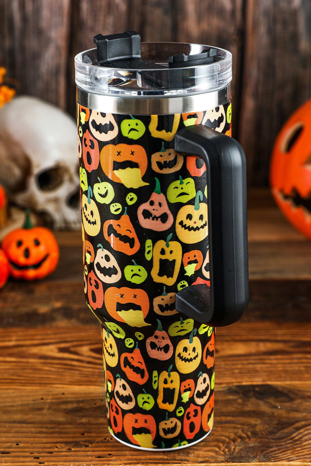 Black Halloween Pumpkins 40oz Stainless Steel Thermos Cup Tumblers JT's Designer Fashion