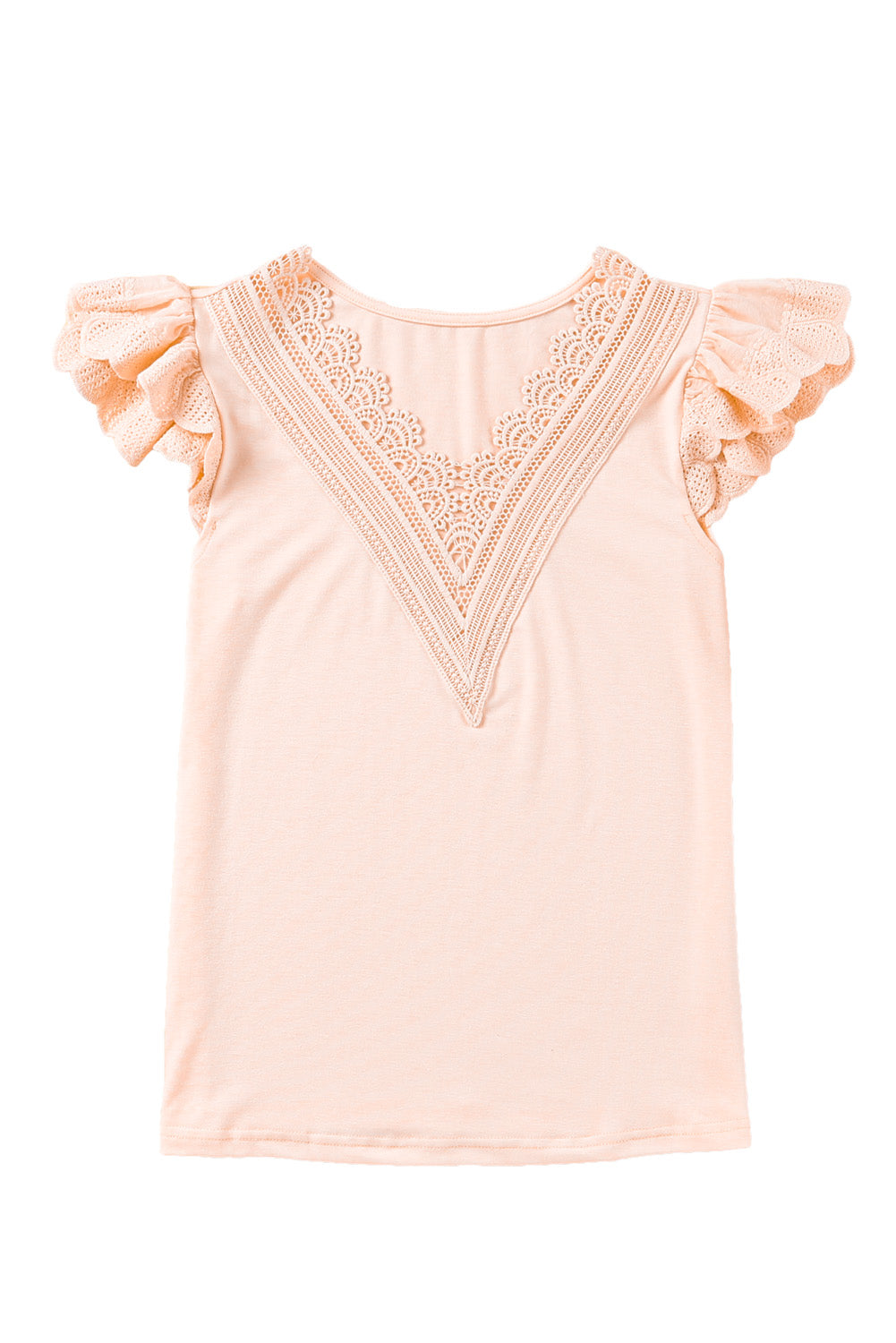 Pink Contrast Lace Scalloped Neck Petal Sleeves Top Tank Tops JT's Designer Fashion