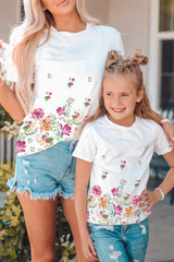 White Family Matching Adult Flower Printed Crew Neck T Shirt White 95%Cotton+5%Elastane Family T-shirts JT's Designer Fashion