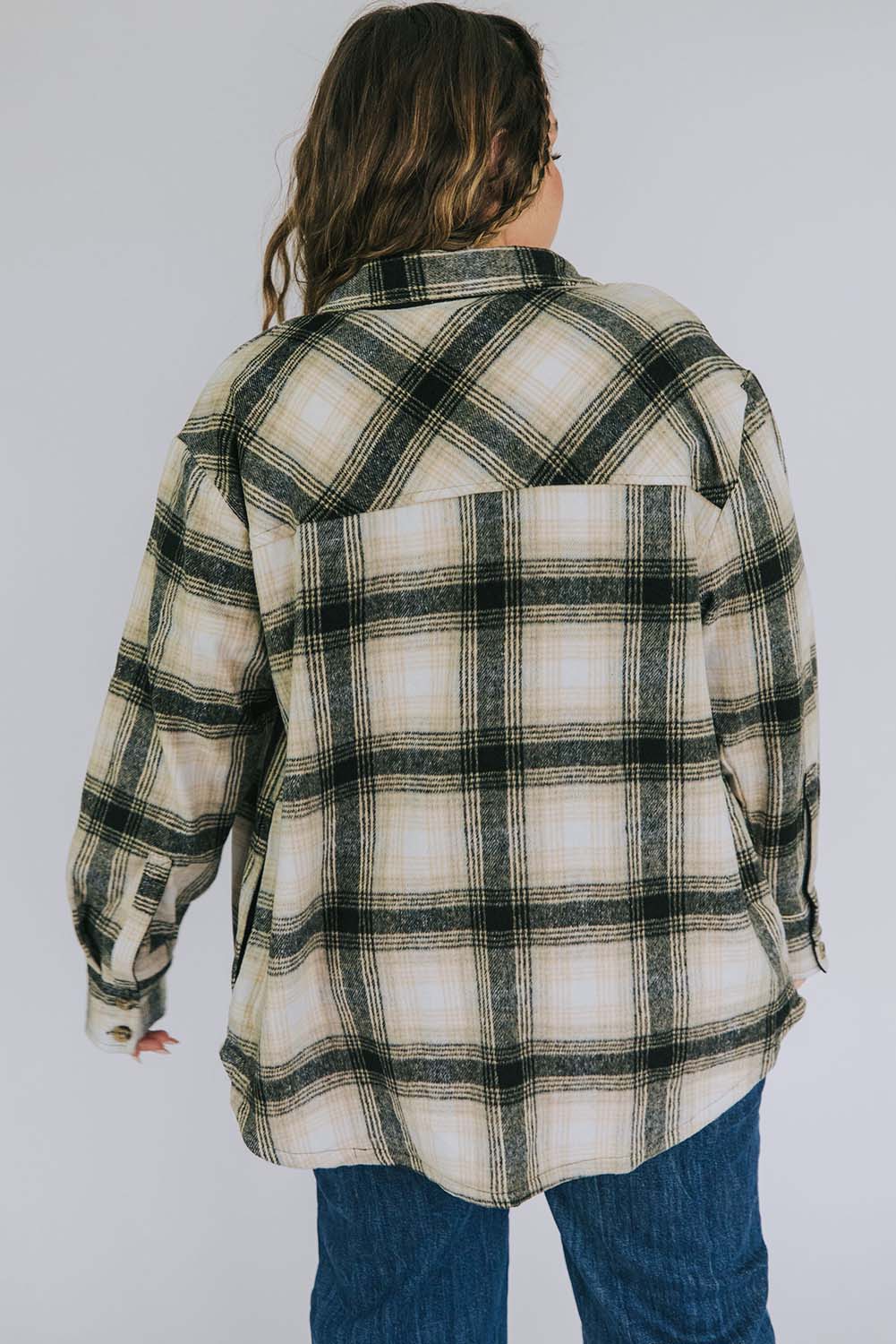 Black Red Plus Size Plaid Flap Chest Pocket Shacket Plus Size JT's Designer Fashion