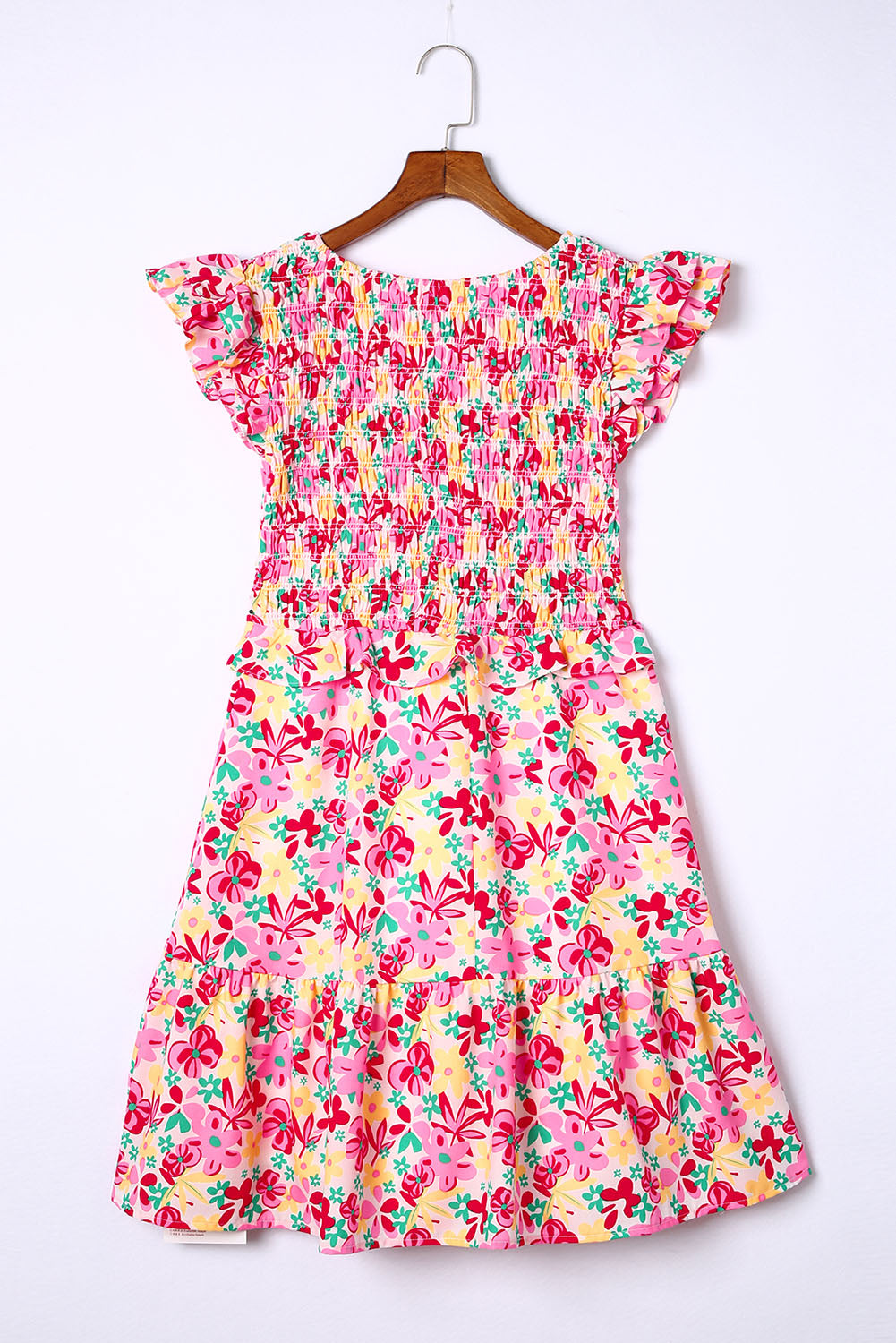 Multicolor Smocked Bodice Ruffle Trim Floral Dress Floral Dresses JT's Designer Fashion