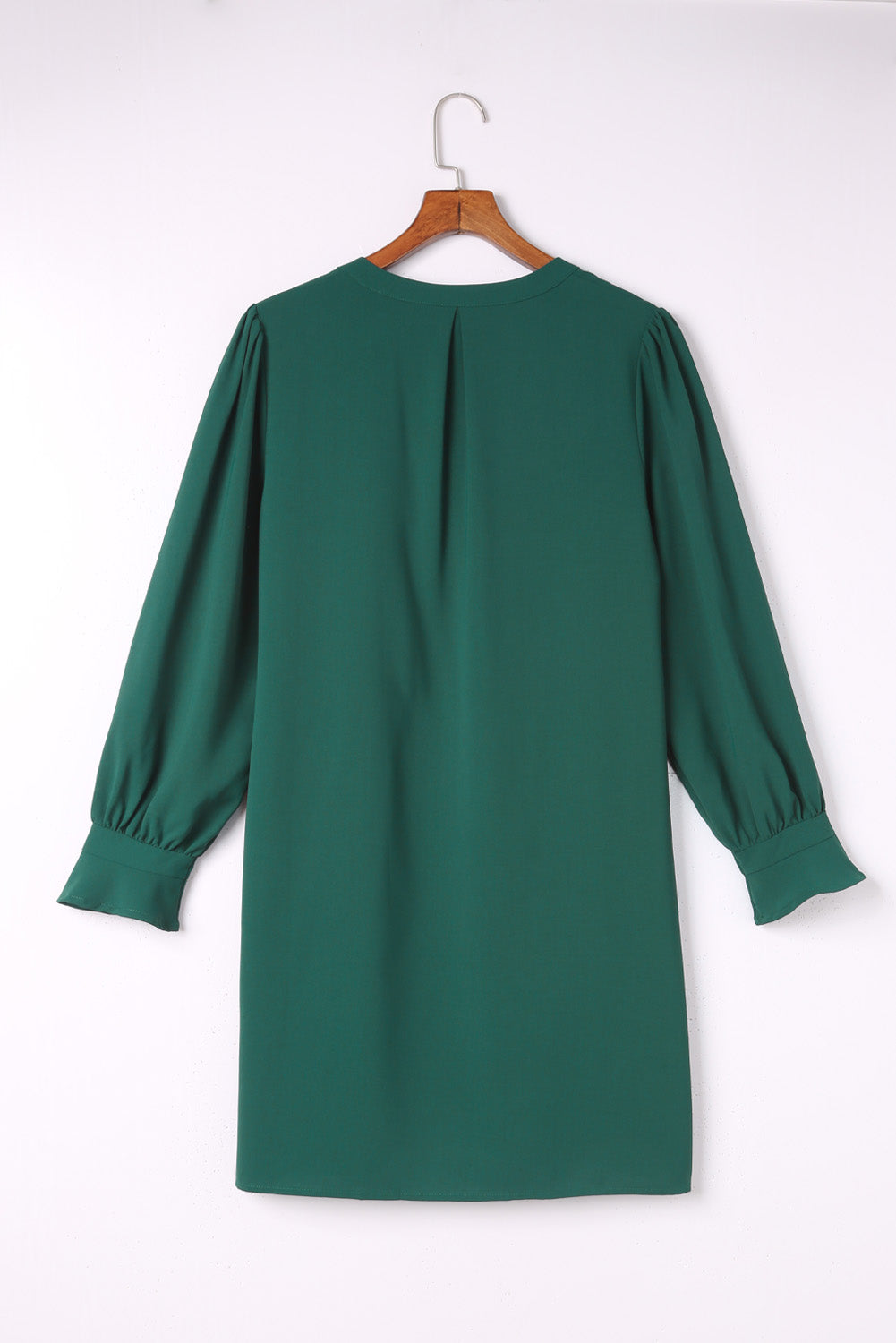 Green Split V Neck Ruffled Sleeves Shirt Dress Mini Dresses JT's Designer Fashion