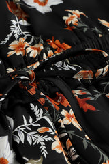 Black Plus Size Drawstring Long Sleeve Floral Dress Plus Size Dresses JT's Designer Fashion
