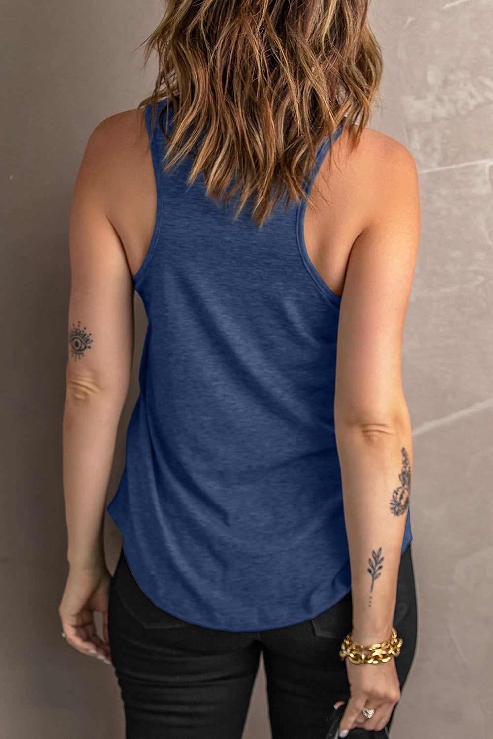 Blue V Neck Racerback Tank Top with Pocket Tank Tops JT's Designer Fashion