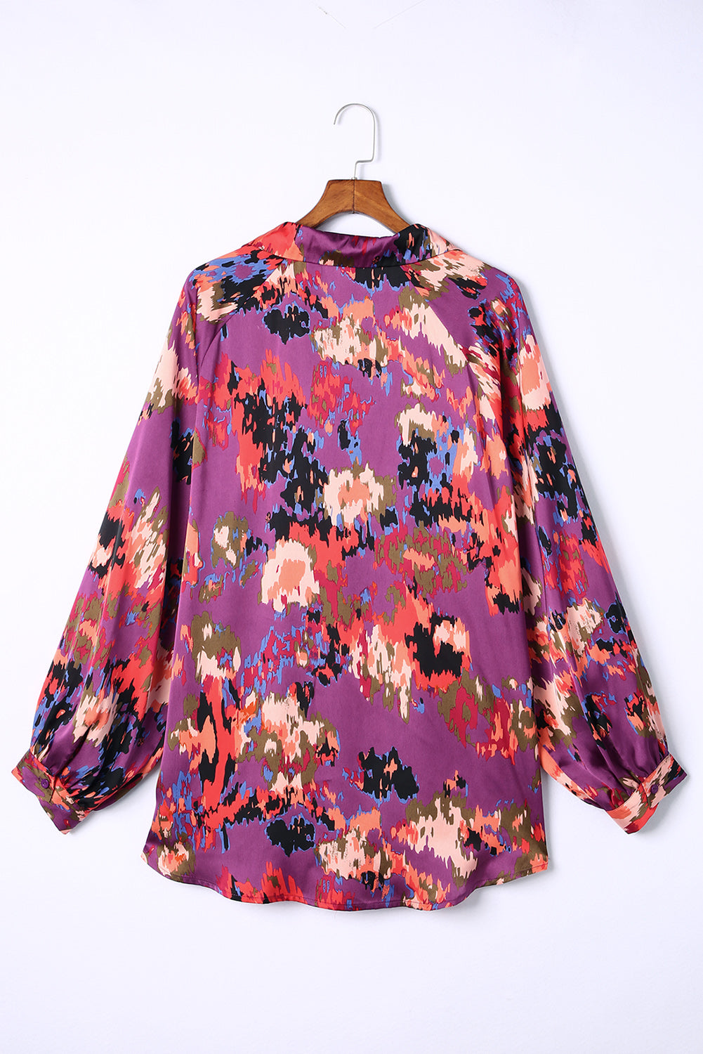 Purple Plus Size Abstract Print V-Neck Long Sleeve Blouse Plus Size JT's Designer Fashion