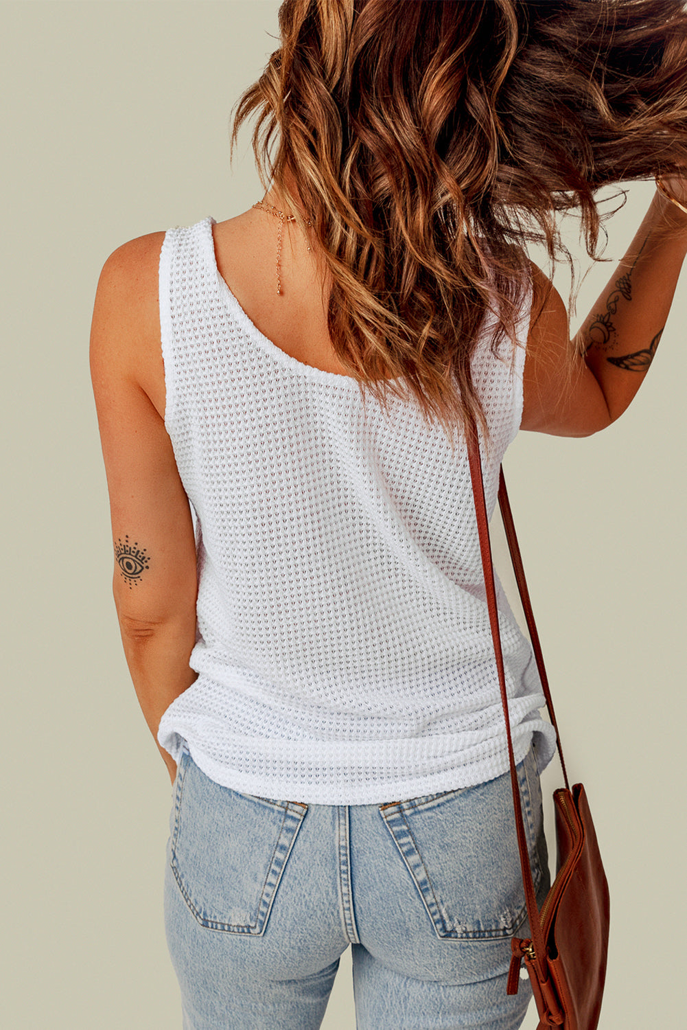 White Waffle Texture Tank Top Tank Tops JT's Designer Fashion