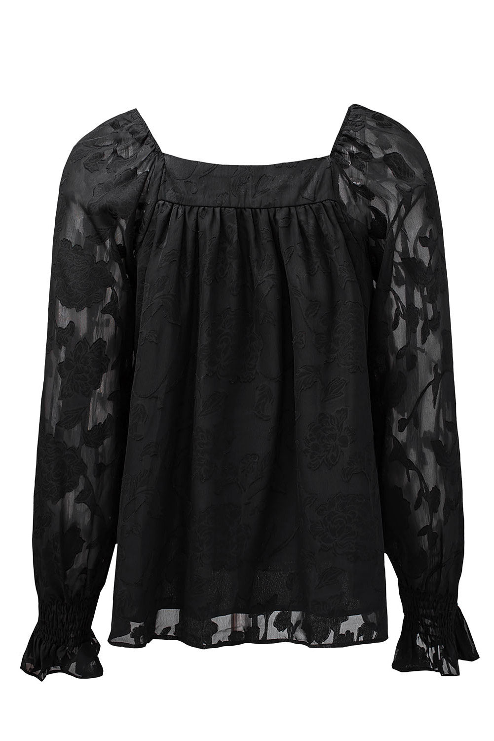 Black Square Neck Floral Textured Blouse Blouses & Shirts JT's Designer Fashion