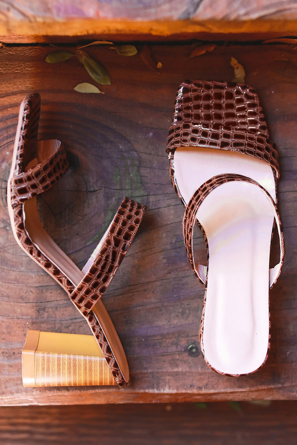 Brown Crocodile Leather High Heeled Sandals Sandals JT's Designer Fashion