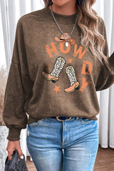 Brown HOWDY Western Fashion Graphic Sweatshirt Graphic Sweatshirts JT's Designer Fashion