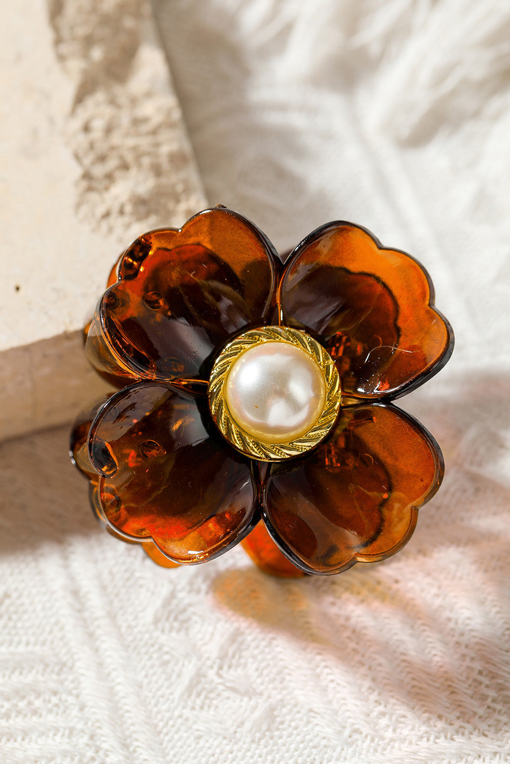 Brown Flower Shape Pearl Inlay Small Hair Claw Clip Headwear JT's Designer Fashion