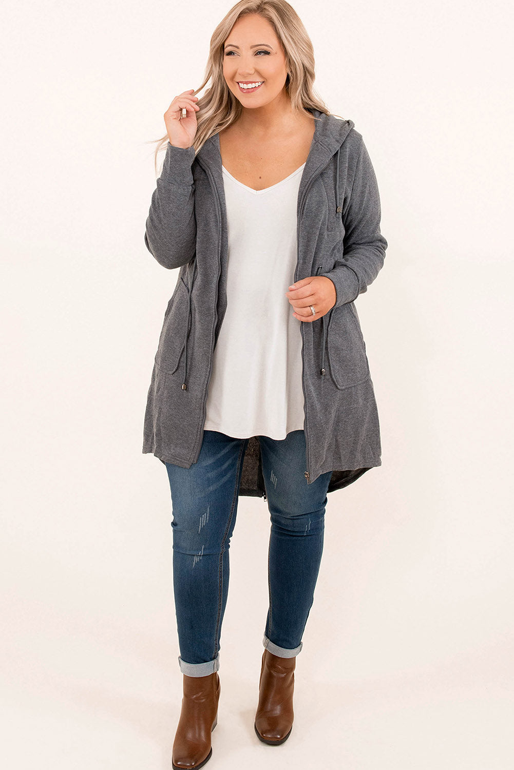 Gray early-morning-jacket-charcoal Plus Size JT's Designer Fashion