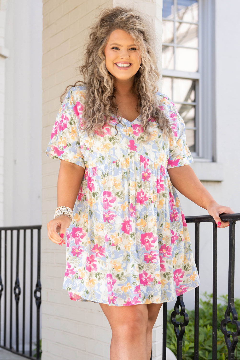 Rose Plus Size Floral Print Short Dress Plus Size JT's Designer Fashion