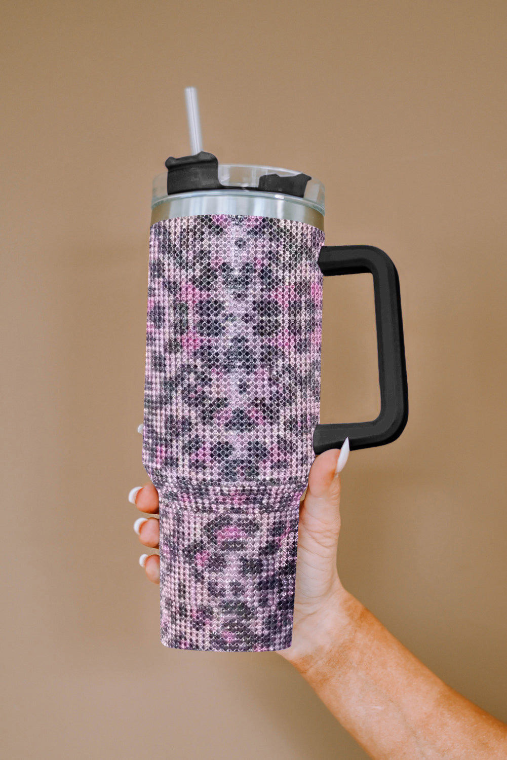 Purple Leopard Sparkle Rhinestone Stainless Steel Insulated Cup Tumblers JT's Designer Fashion