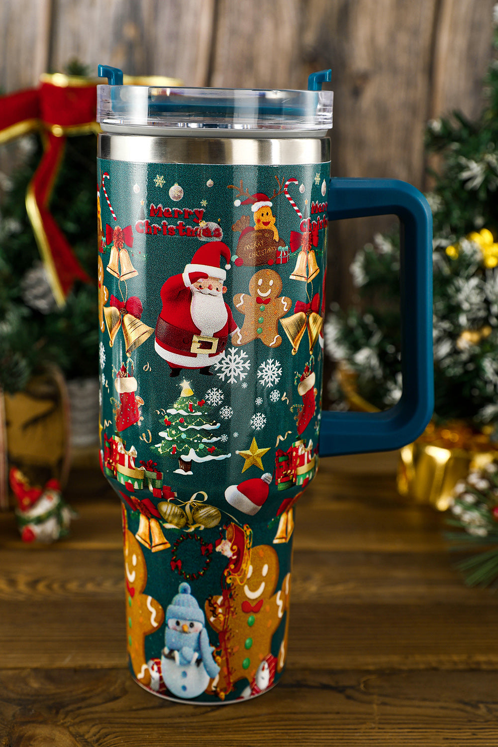 Sail Blue Christmas Pattern Print Handled Stainless Steel Tumblers Tumblers JT's Designer Fashion