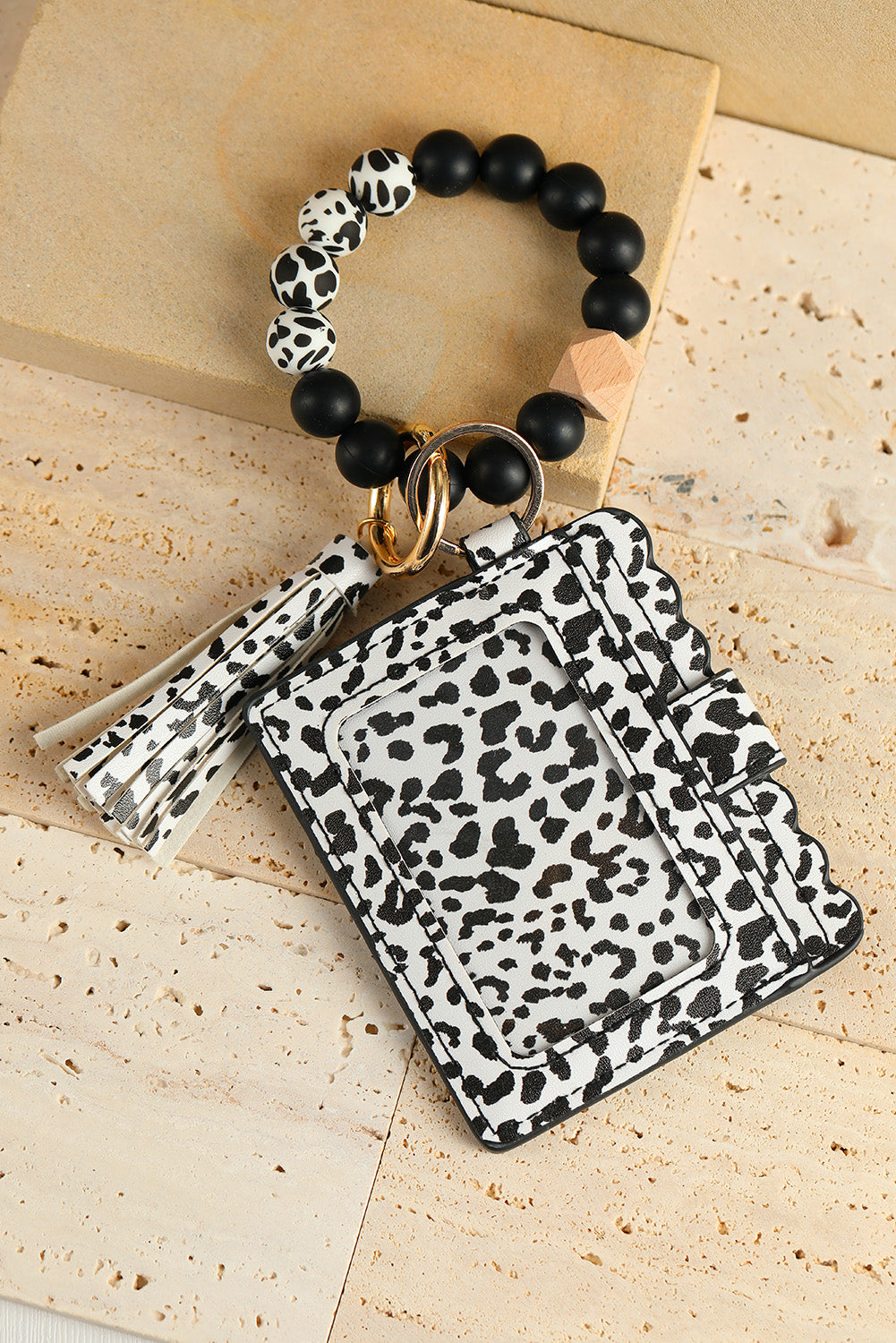 Black Silicone Bead Bracelet Key Buckle Leopard Card Holder Other Accessories JT's Designer Fashion