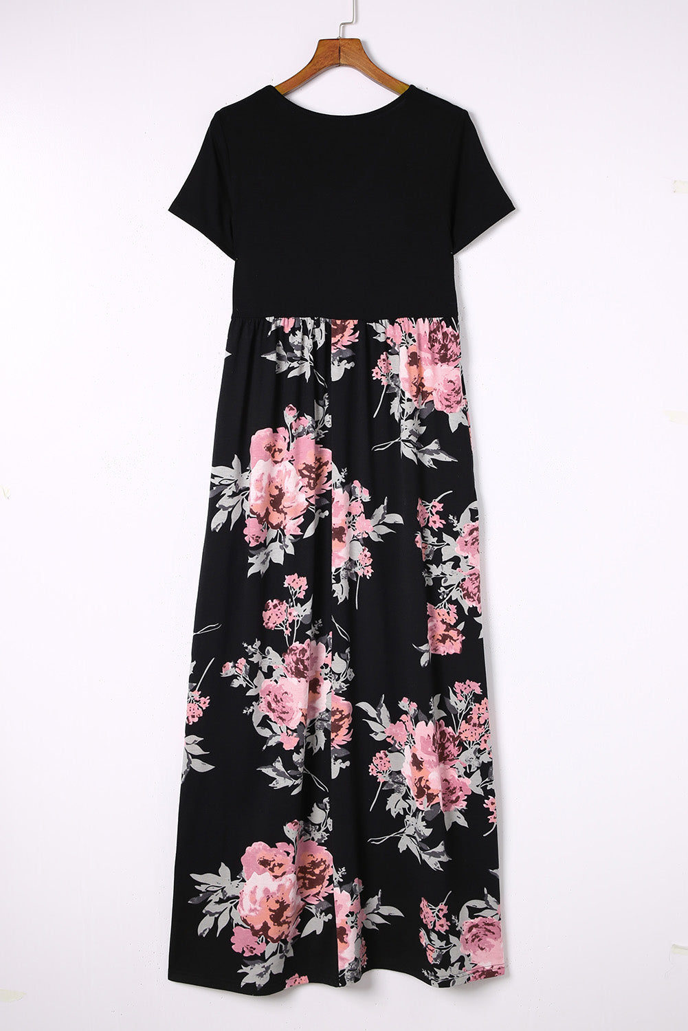 Black Contrast Floral Empire Waist Maxi Dress Maxi Dresses JT's Designer Fashion