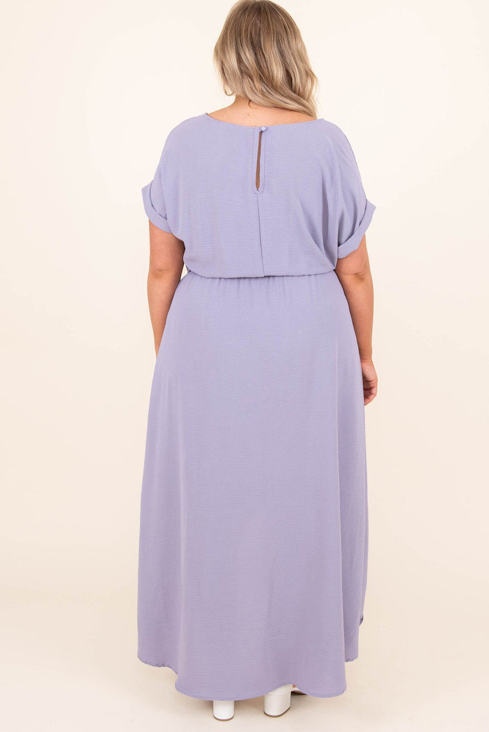 Purple Plus Size Roll up Short Sleeves High Low Maxi Dress Plus Size Dresses JT's Designer Fashion