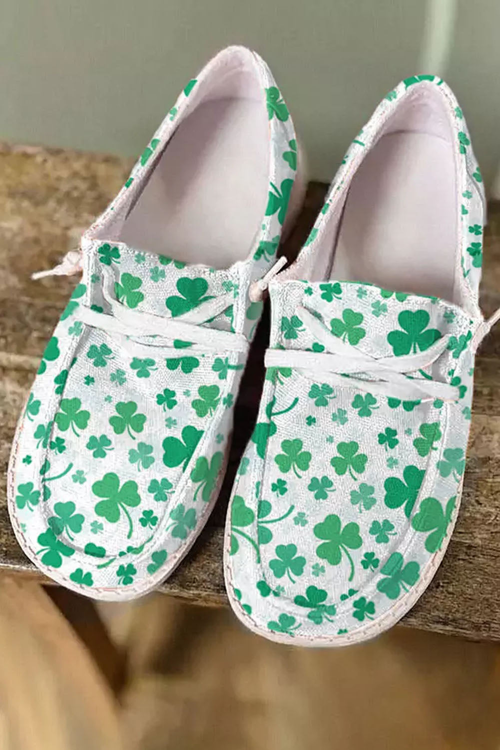 Green St. Patricks Clover Print Slip On Canvas Shoes Women's Shoes JT's Designer Fashion