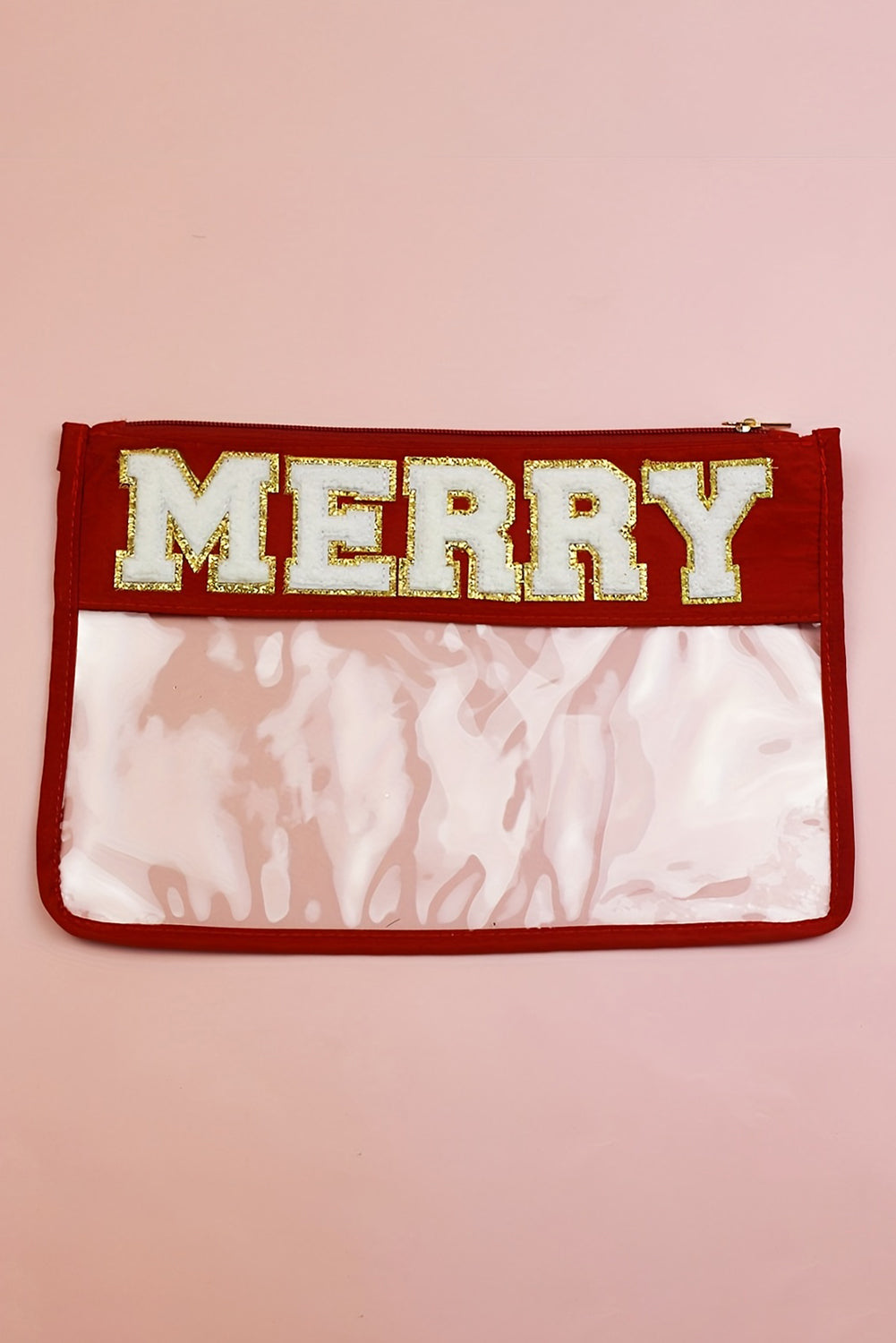 Red MERRY Contrast Trim Clear Makeup Bag Other Accessories JT's Designer Fashion